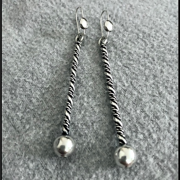 Sterling Silver Long Drop Dangle Bar Earrings Women Handcrafted Handmade Jewelry - Picture 4 of 7